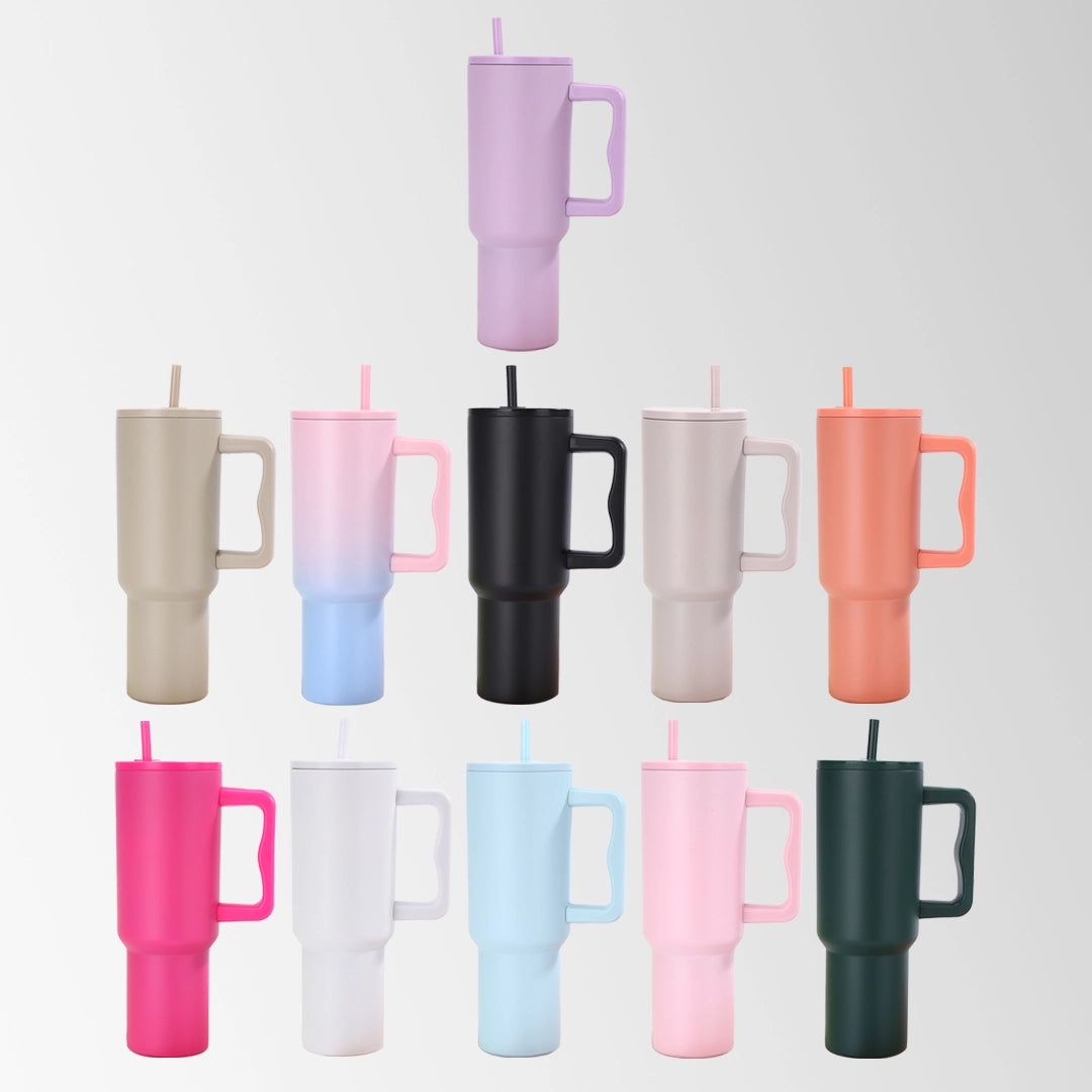 Multi color tumblers with handle and straw custom logo collection