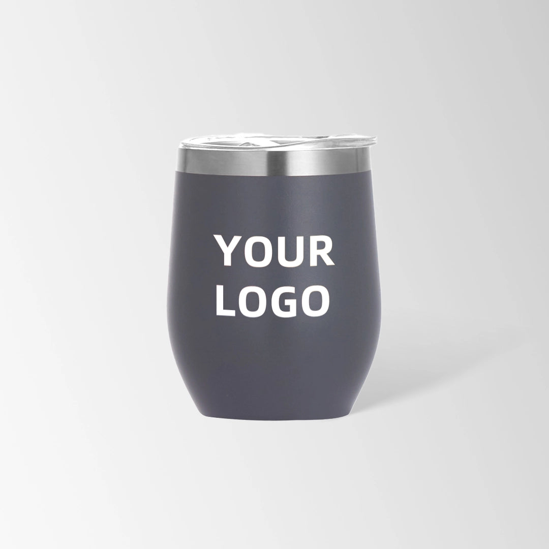 Gray insulated wine tumbler custom logo