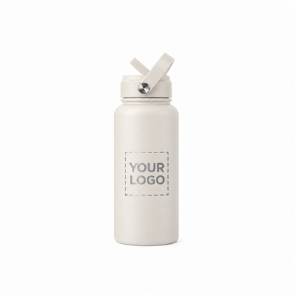 32 oz. Beige water bottle with flip straw lid