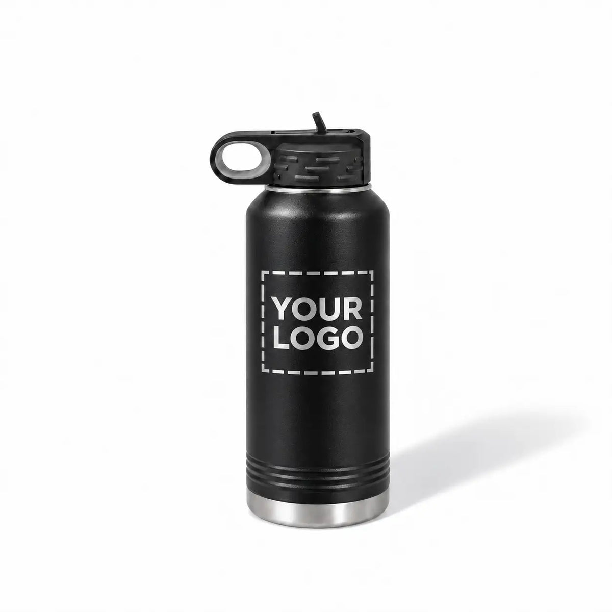 32 oz. black stainless steel water bottle with straw lid and handle