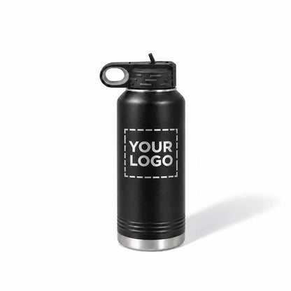 32 oz. black stainless steel water bottle with straw lid and handle
