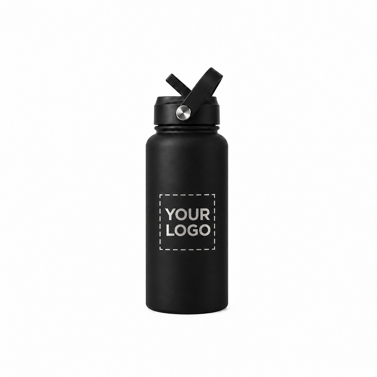 32 oz. black water bottle with flip straw lid