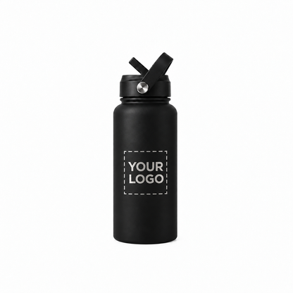 32 oz. black water bottle with flip straw lid