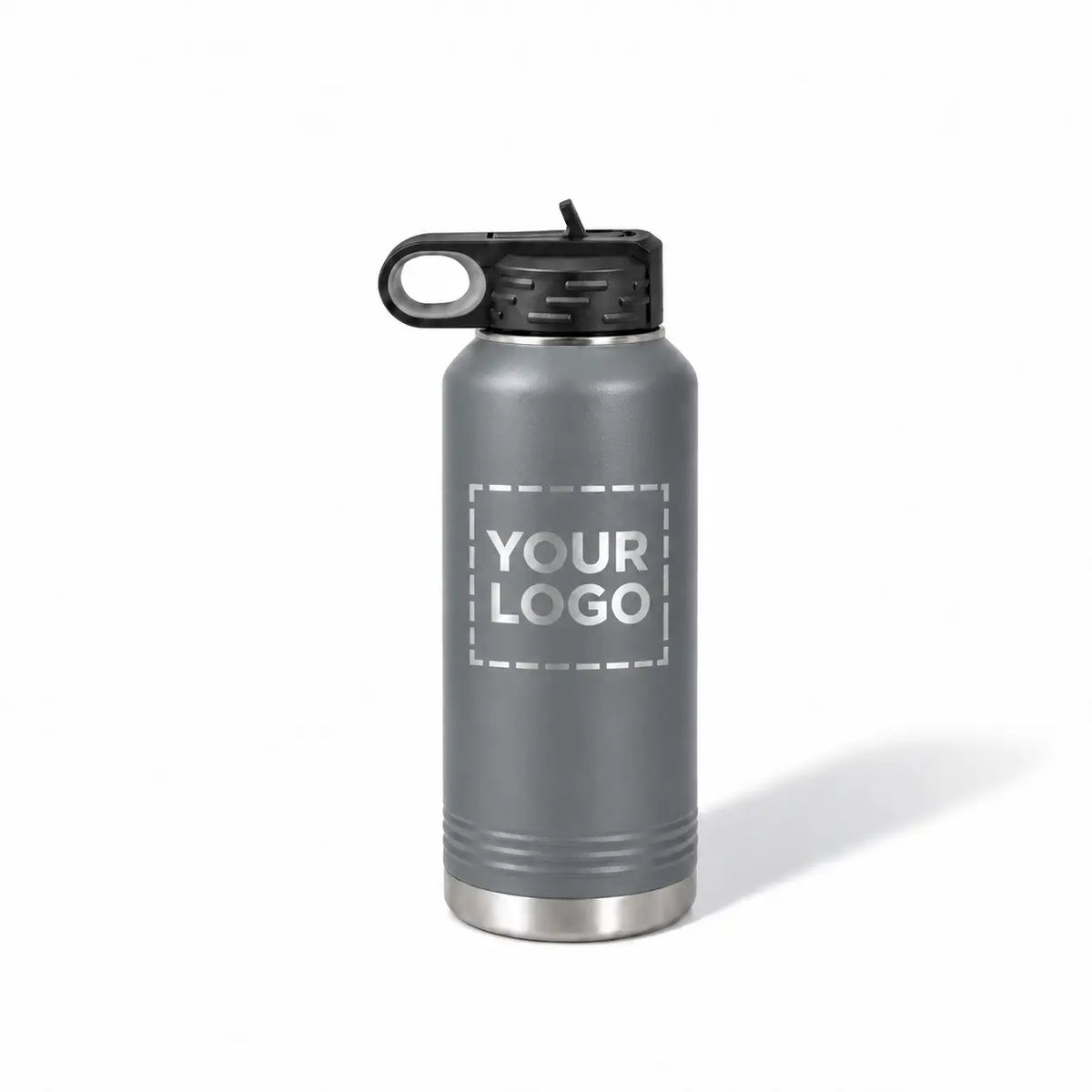32 oz. gray stainless steel water bottle with straw lid and handle