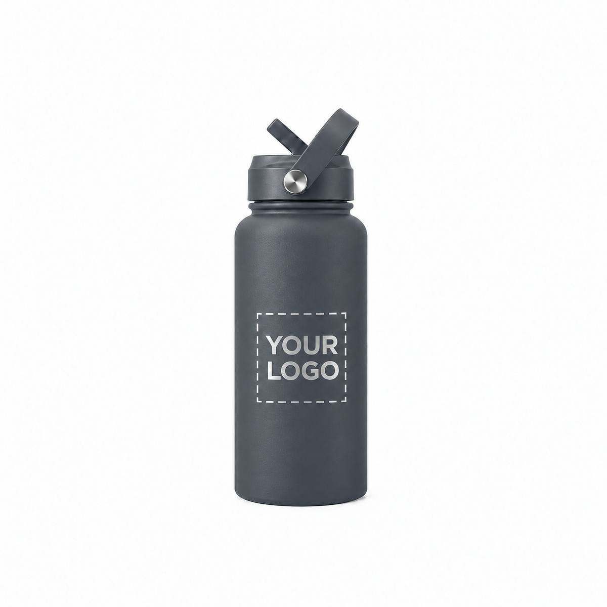 32 oz. gray water bottle with flip straw lid