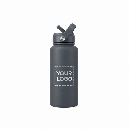 32 oz. gray water bottle with flip straw lid