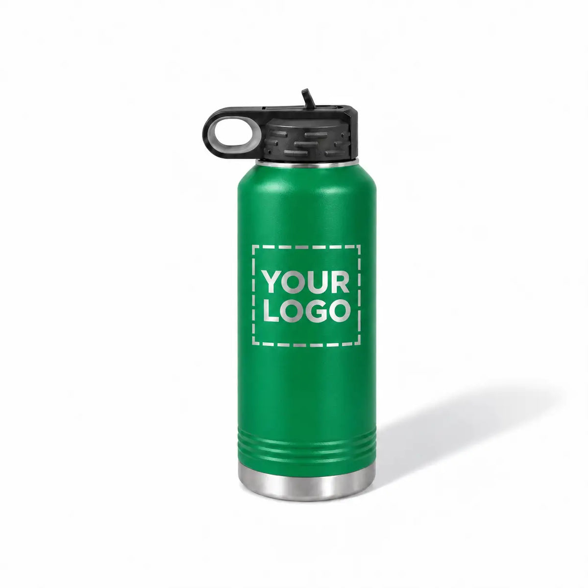 32 oz. green stainless steel water bottle with straw lid and handle