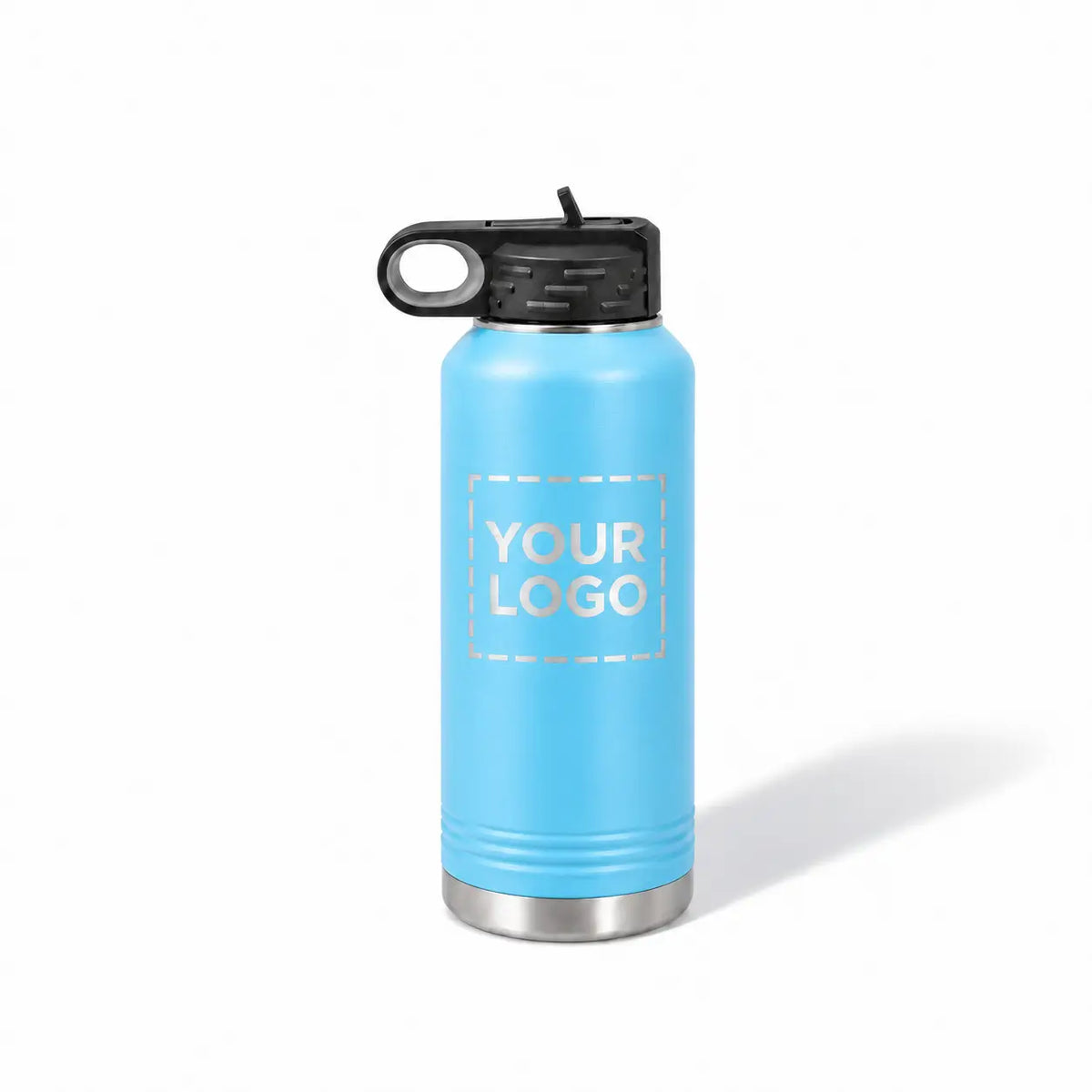 32 oz. light blue stainless steel water bottle with straw lid and handle