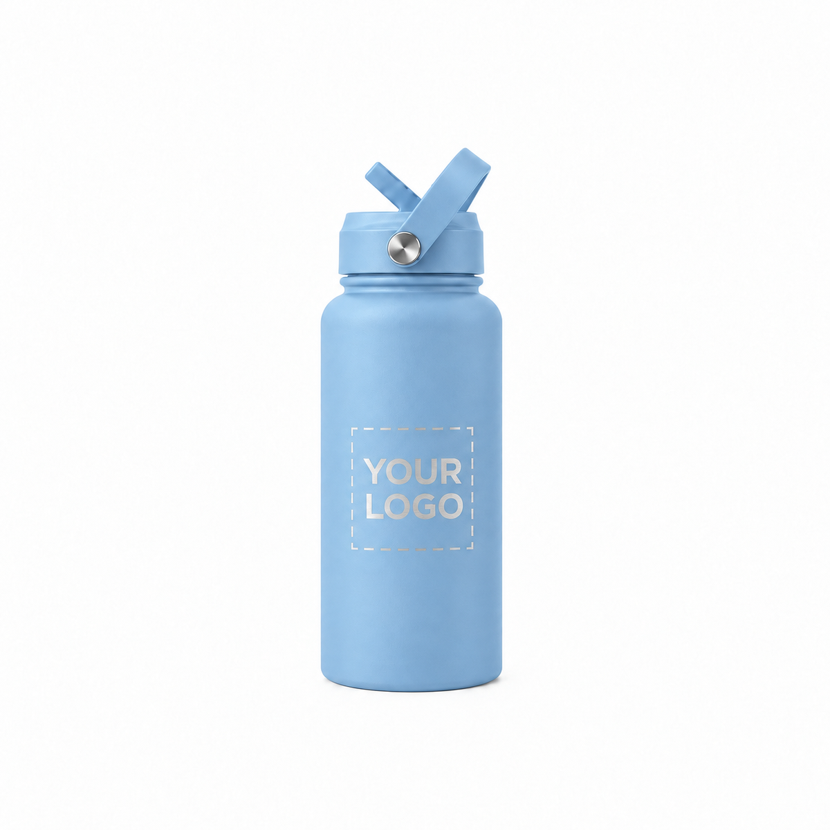 32 oz. light blue water bottle with flip straw lid