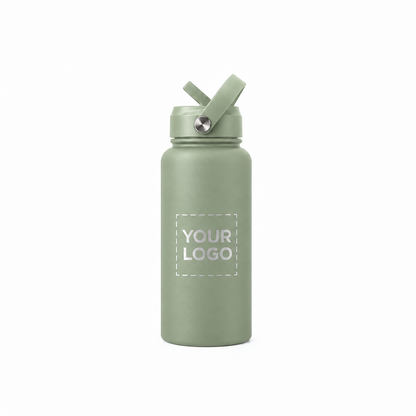 32 oz. olive green water bottle with flip straw lid