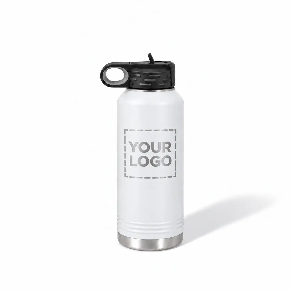 32 oz. white stainless steel water bottle with straw lid and handle