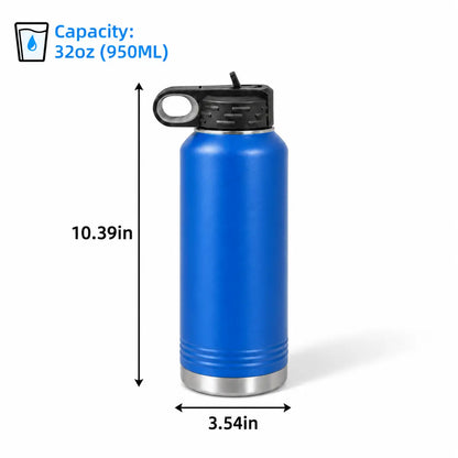 32 oz royal blue stainless steel water bottle with straw lid size and capacity chart