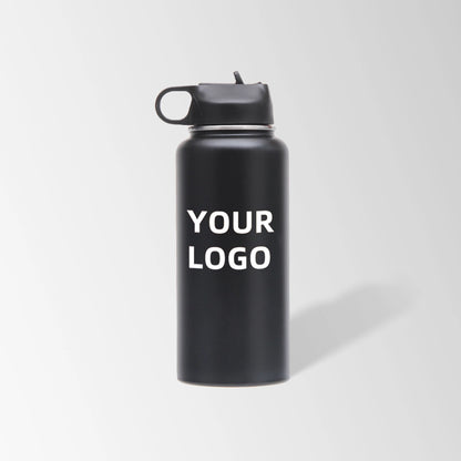 32 oz. black stainless steel water bottle with straw lid and handle