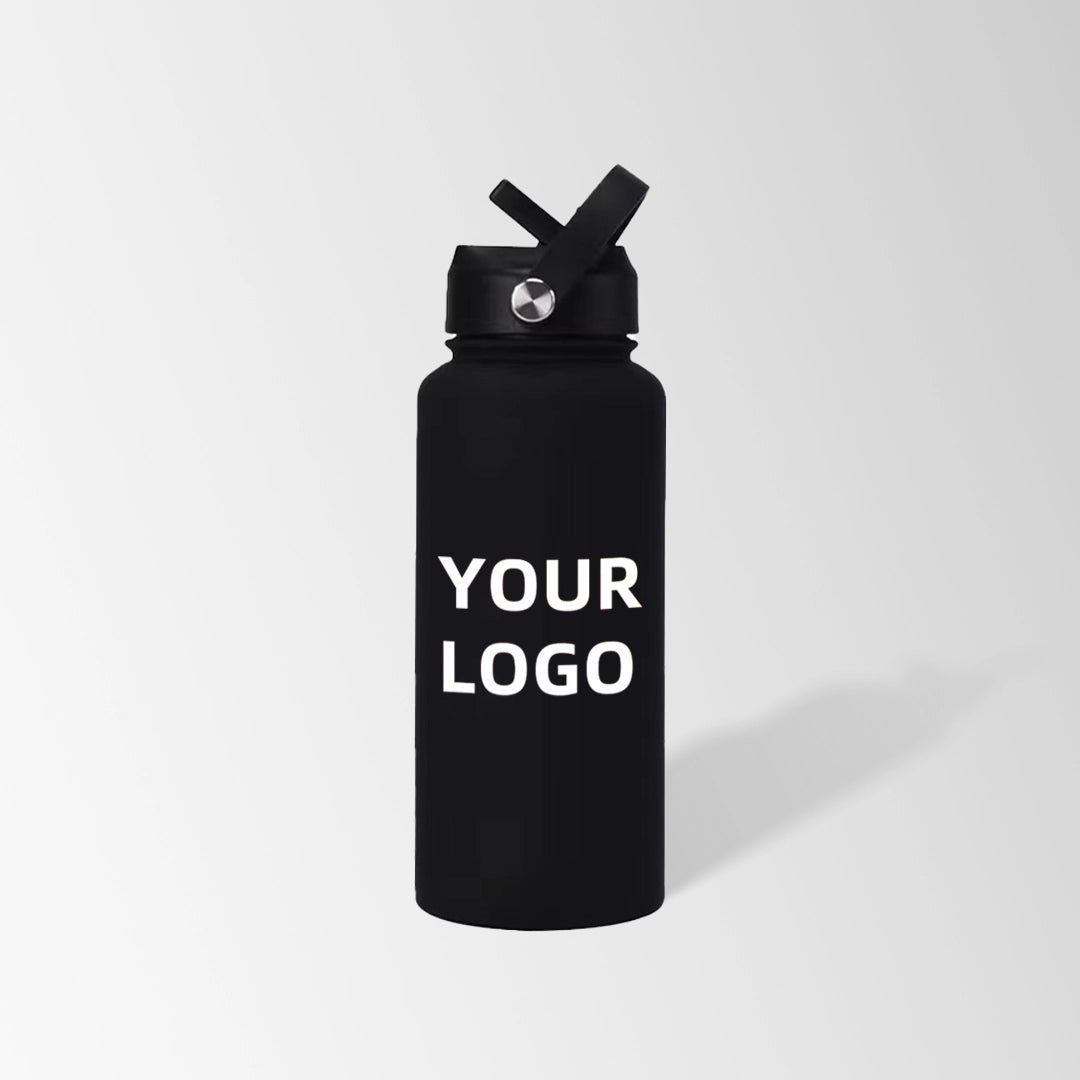 32 oz. black water bottle with flip straw lid