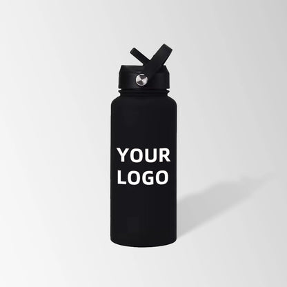 32 oz. black water bottle with flip straw lid