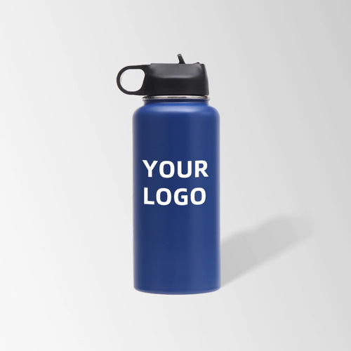 32 oz. blue stainless steel water bottle with straw lid and handle