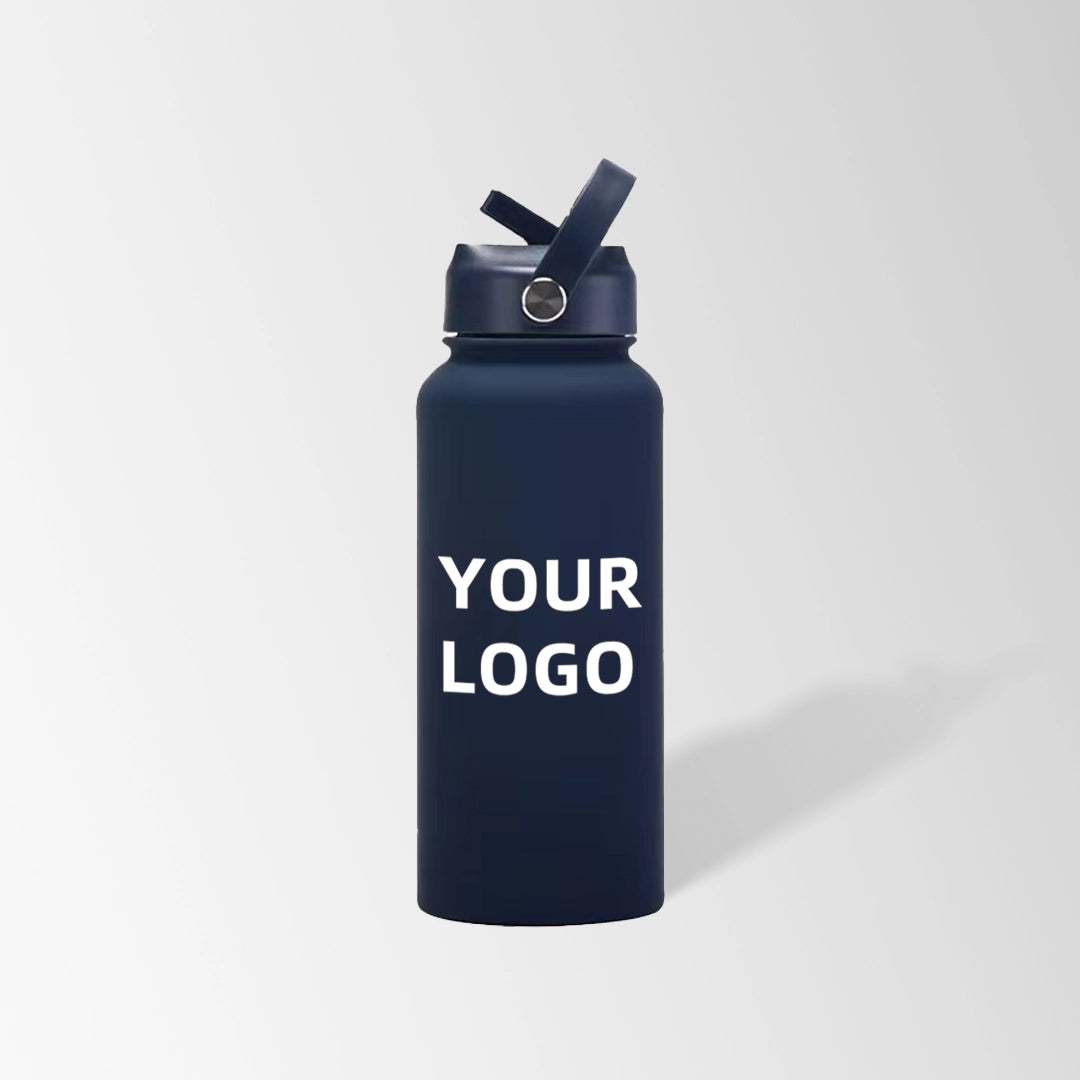 32 oz. dark blue water bottle with flip straw lid