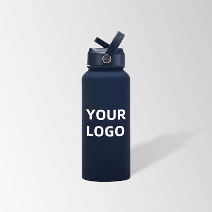 32 oz. dark blue water bottle with flip straw lid