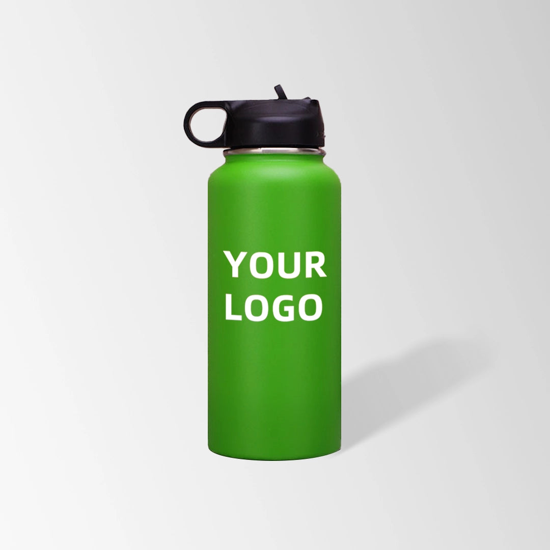 32 oz. green stainless steel water bottle with straw lid and handle