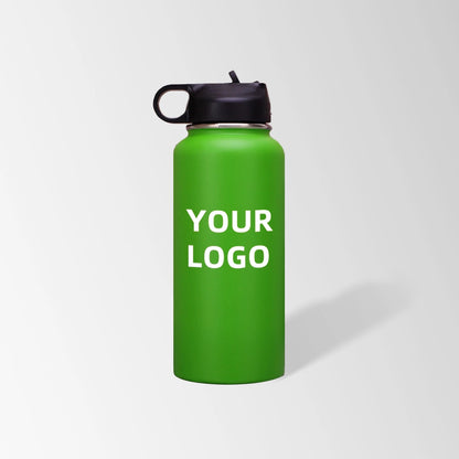 32 oz. green stainless steel water bottle with straw lid and handle