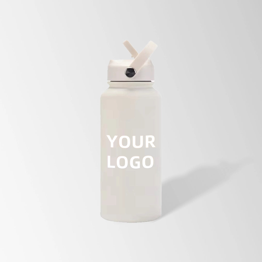 32 oz. ivory white water bottle with flip straw lid