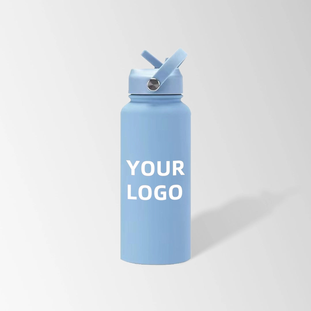 32 oz. light blue water bottle with flip straw lid