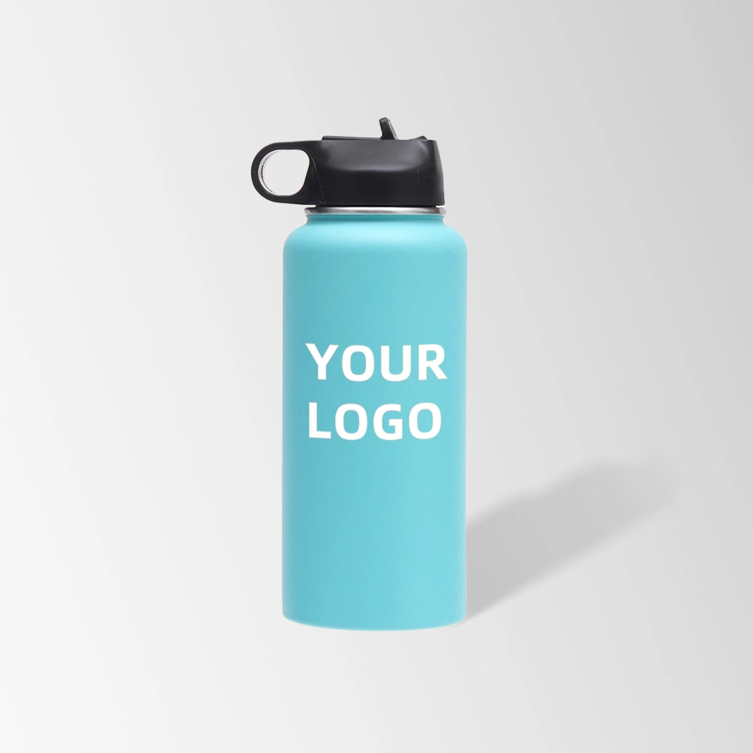 32 oz. light green stainless steel water bottle with straw lid and handle