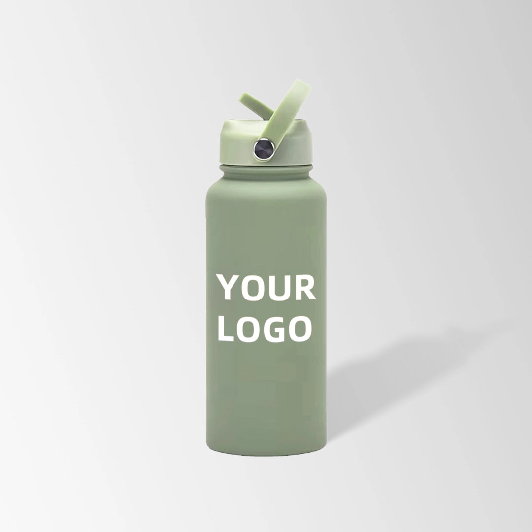 32 oz. olive green water bottle with flip straw lid