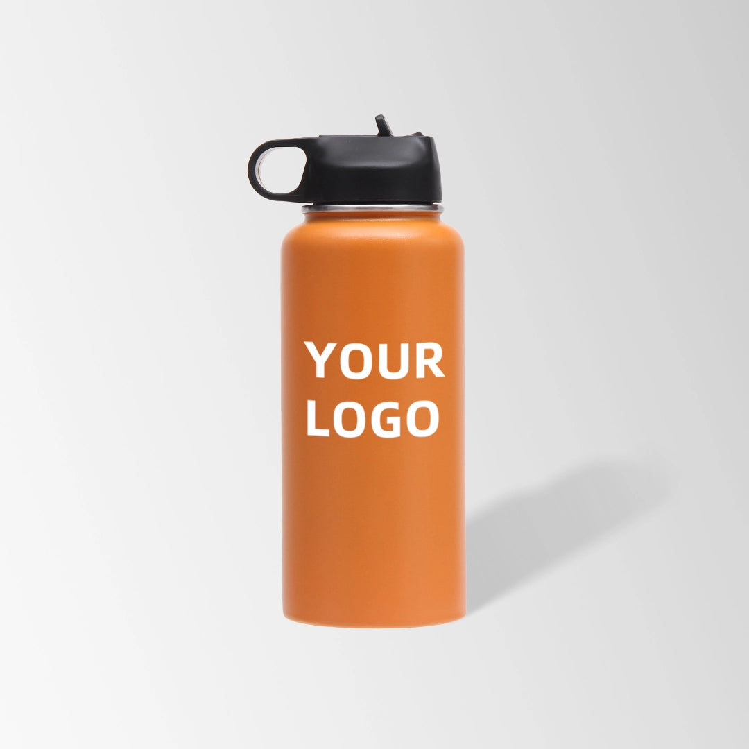 32 oz. orange stainless steel water bottle with straw lid and handle