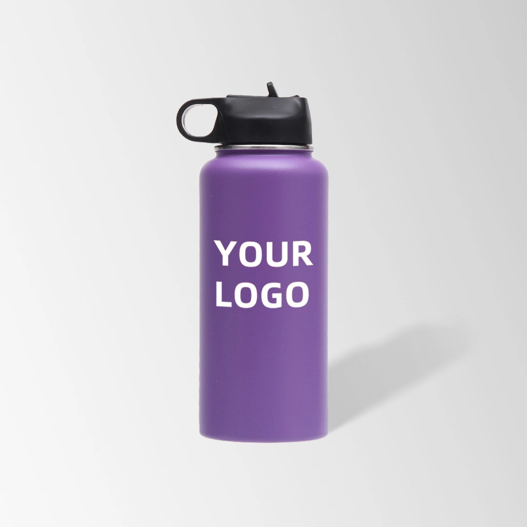 32 oz. purple stainless steel water bottle with straw lid and handle
