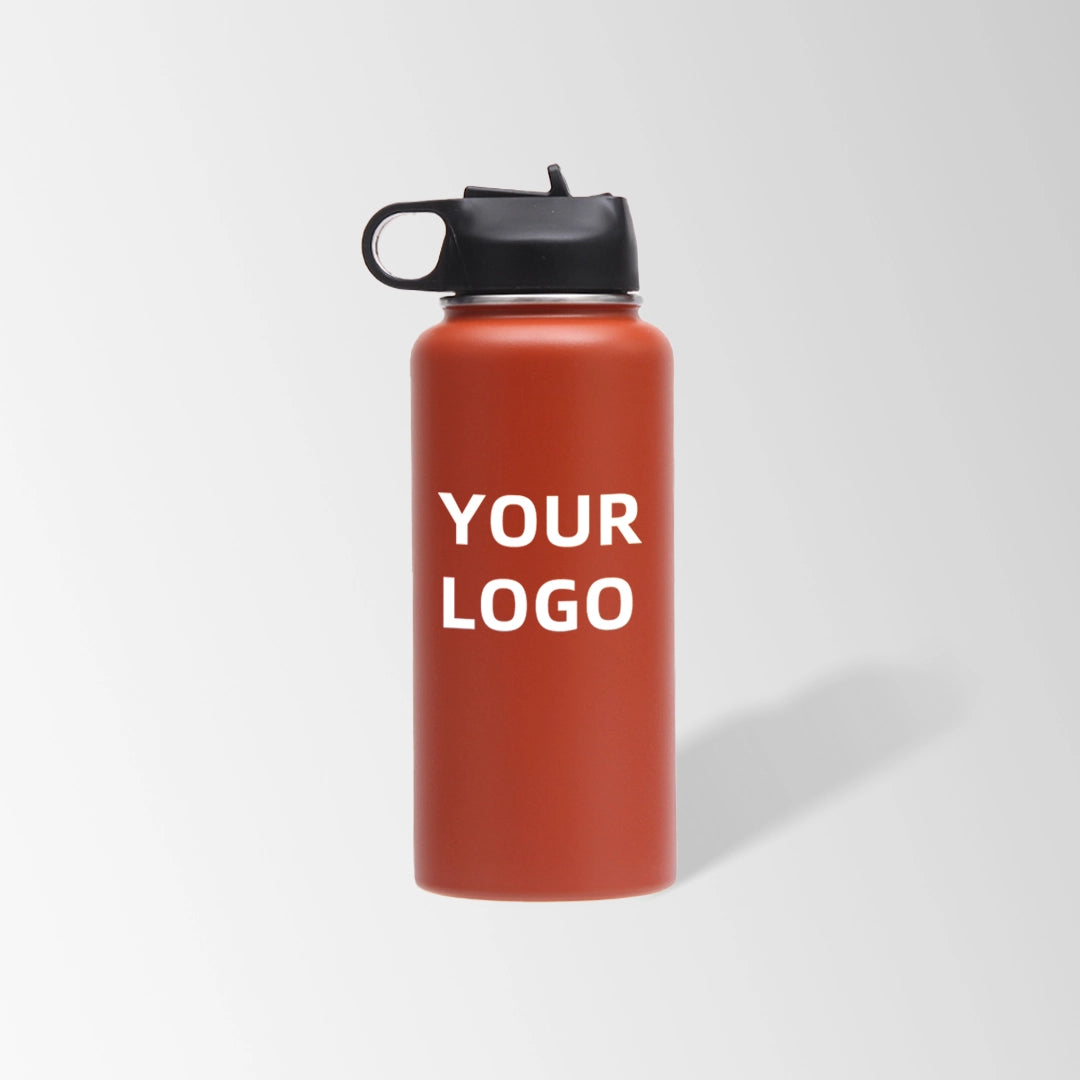 32 oz. red stainless steel water bottle with straw lid and handle