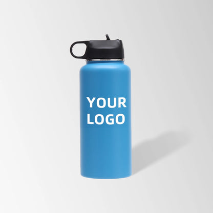 32 oz. sky blue stainless steel water bottle with straw lid and handle