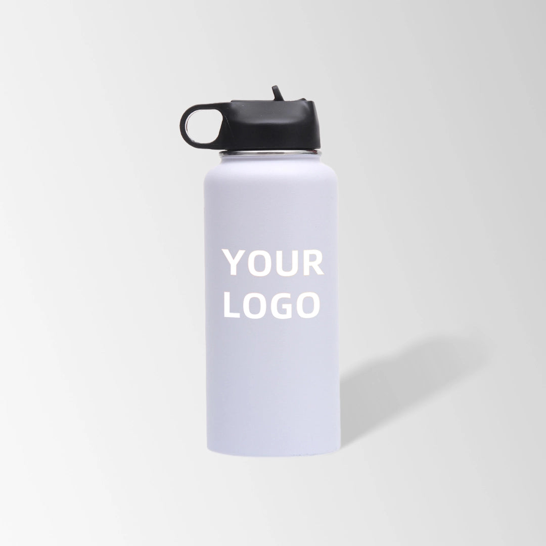 32 oz. white stainless steel water bottle with straw lid and handle