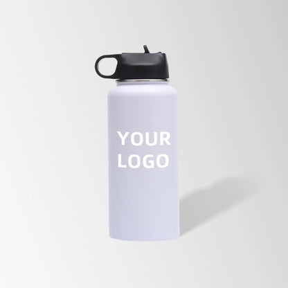 32 oz. white stainless steel water bottle with straw lid and handle