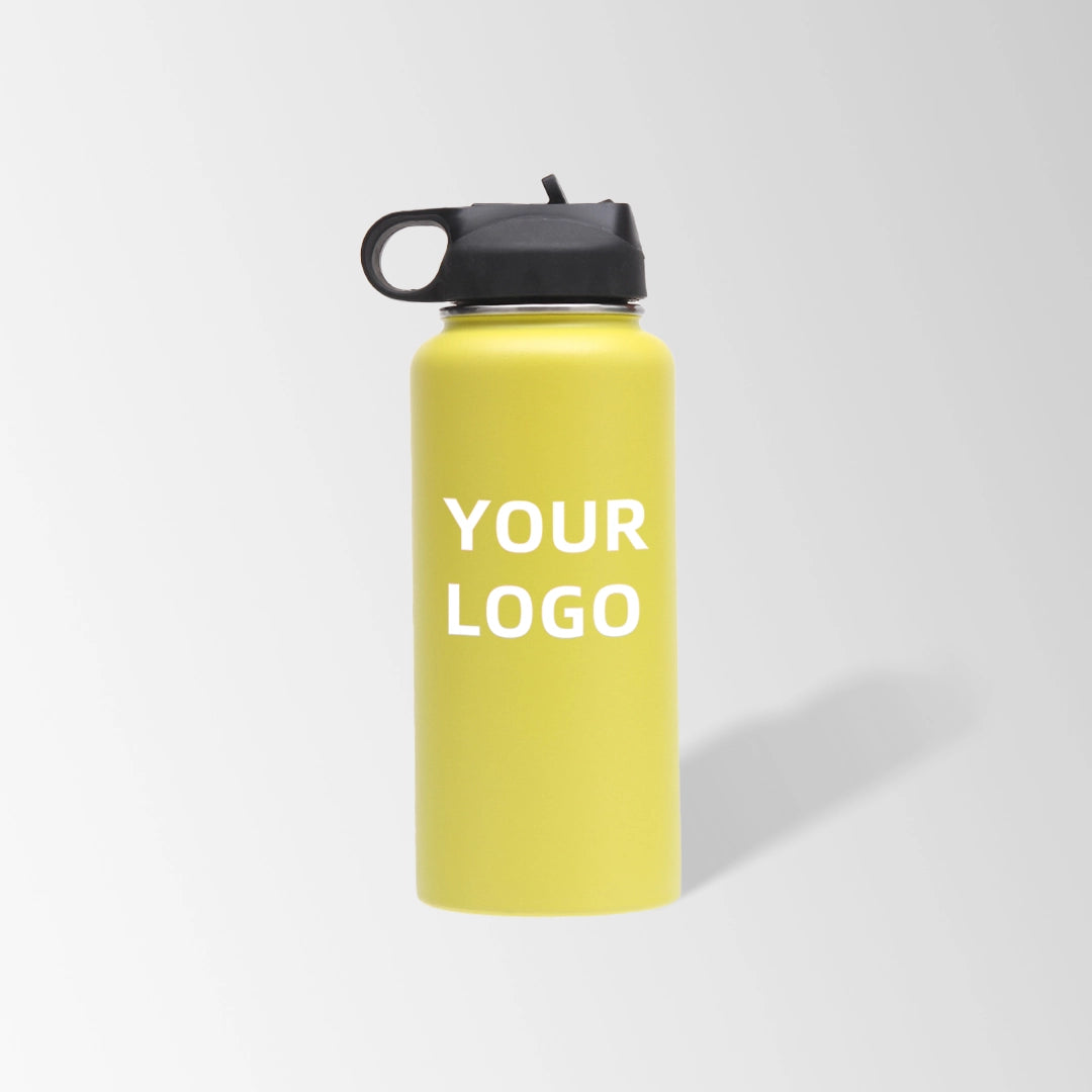 32 oz. yellow stainless steel water bottle with straw lid and handle