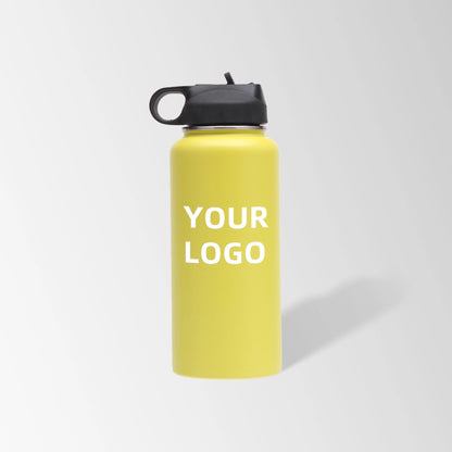 32 oz. yellow stainless steel water bottle with straw lid and handle