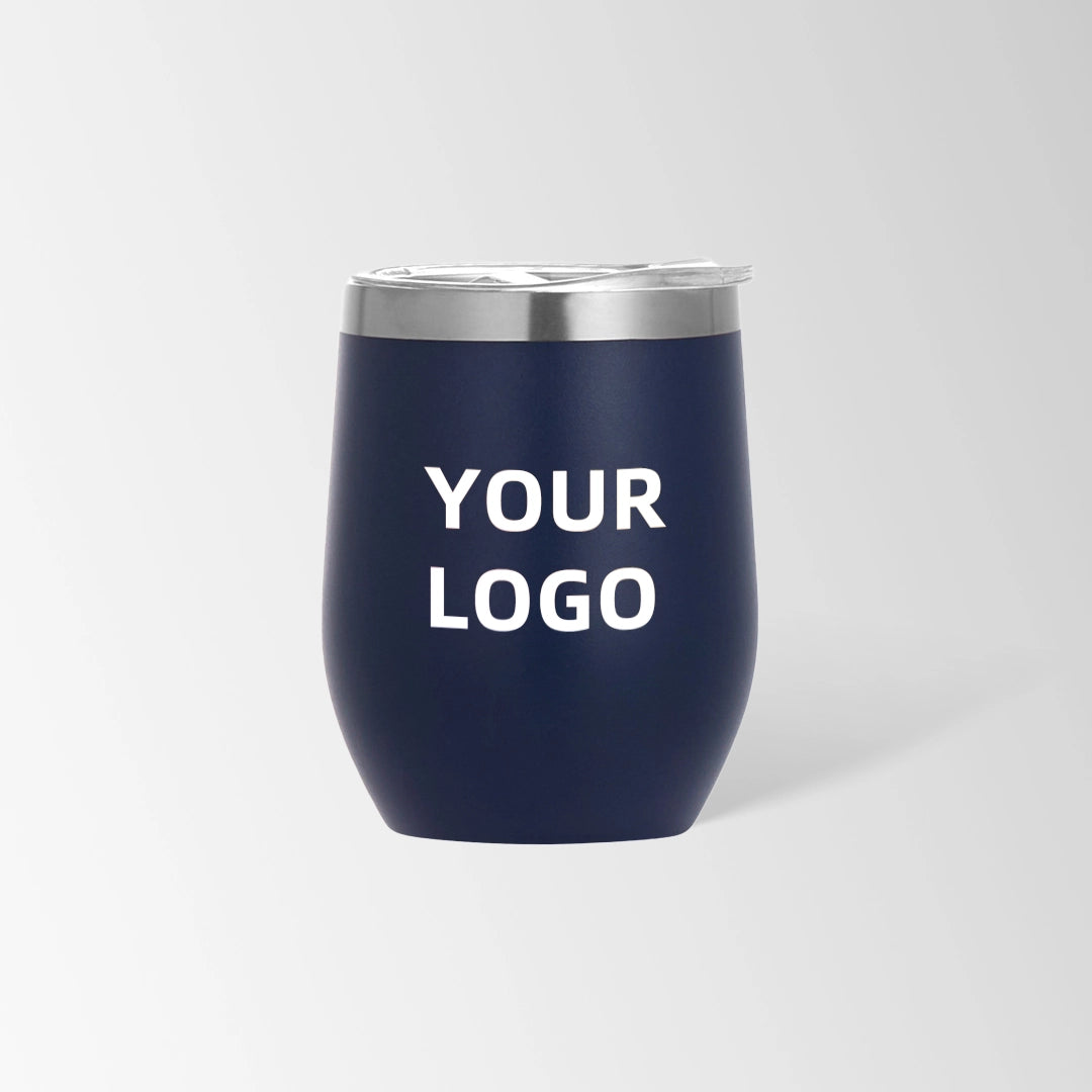 Navy blue insulated wine tumbler custom logo