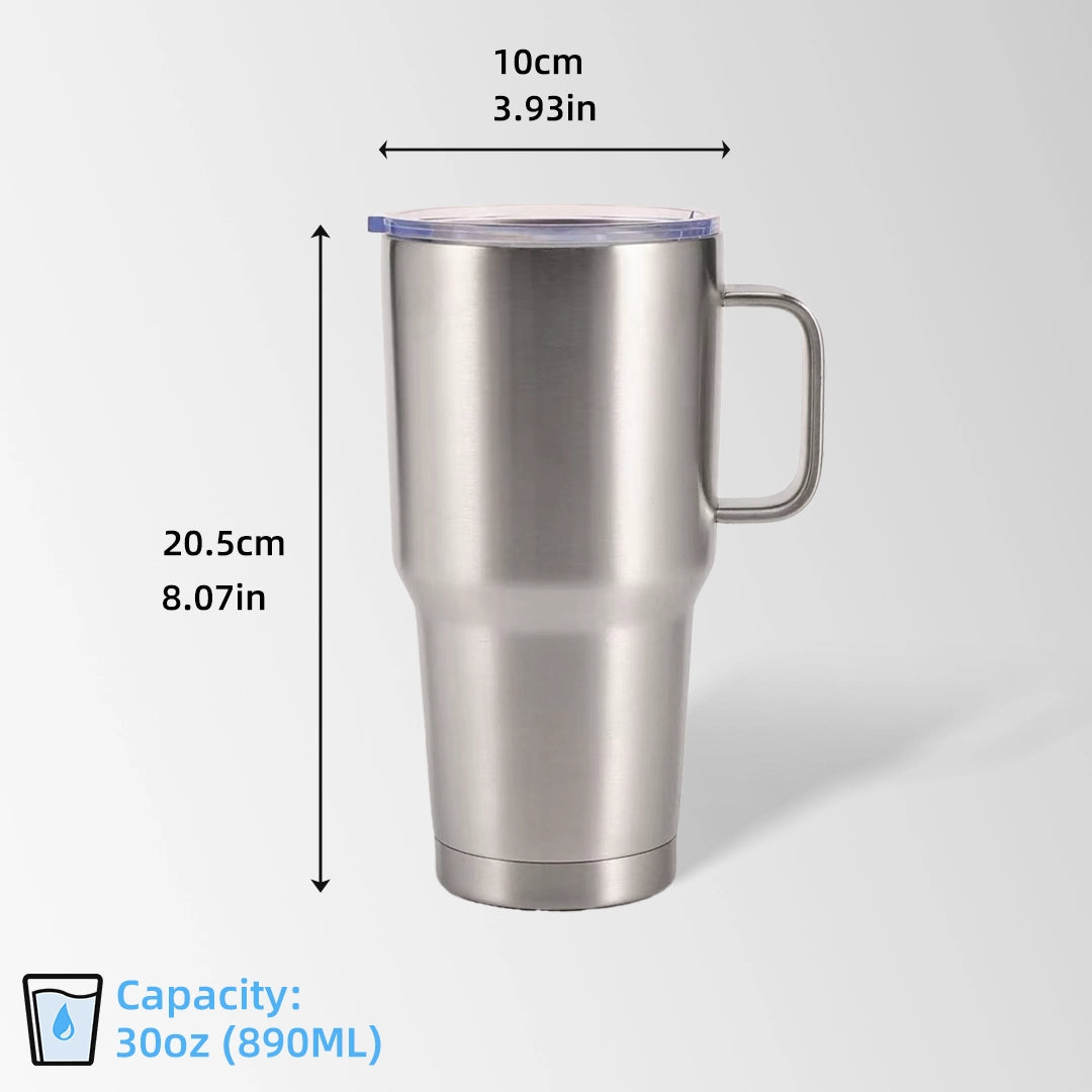 Stainless Steel tumbler with handle size and dimensions view