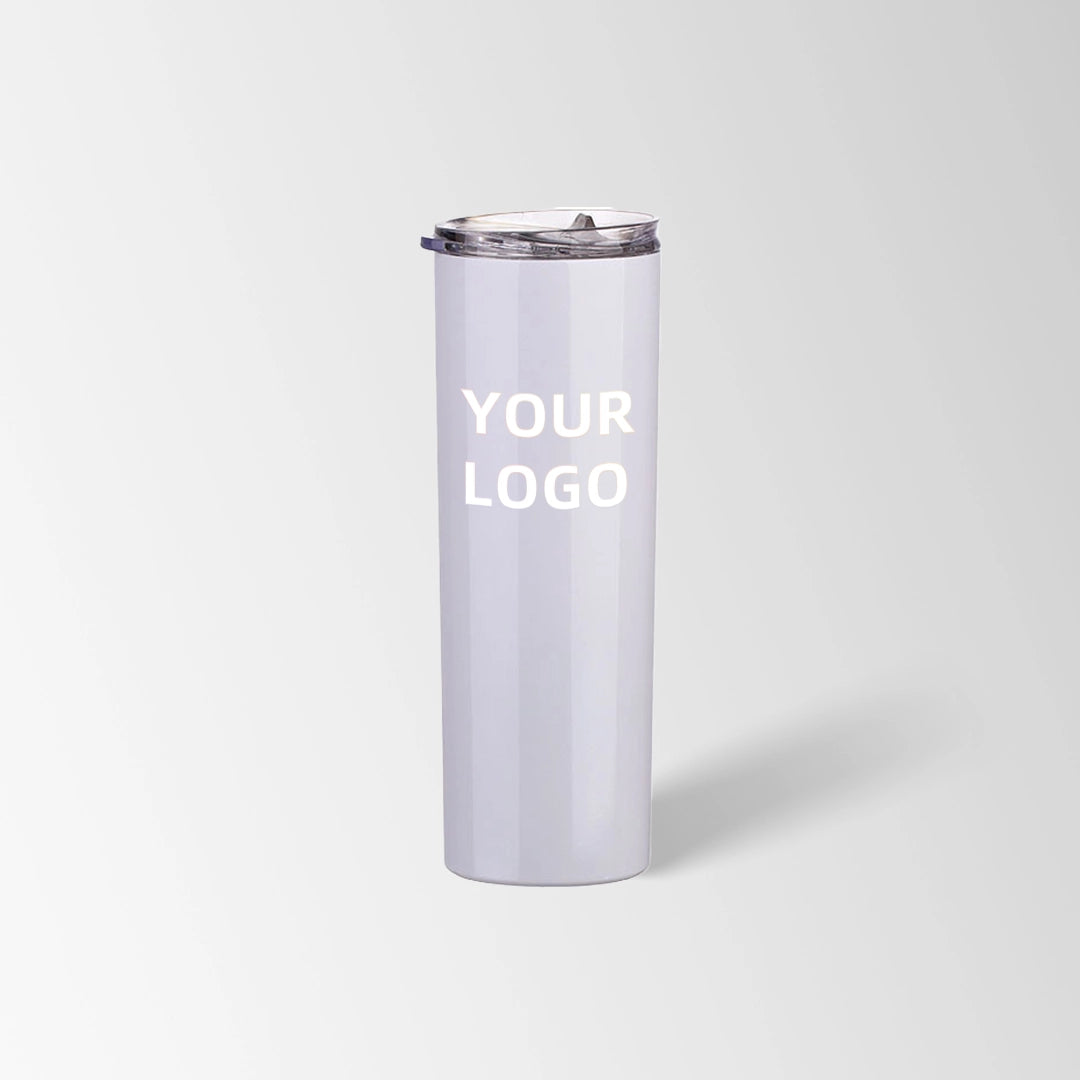 White skinny tumbler custom logo