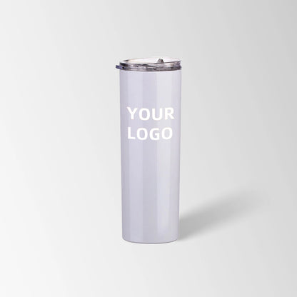 White skinny tumbler custom logo