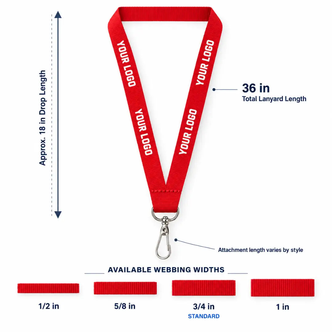 36-inch custom polyster lanyard with four width options