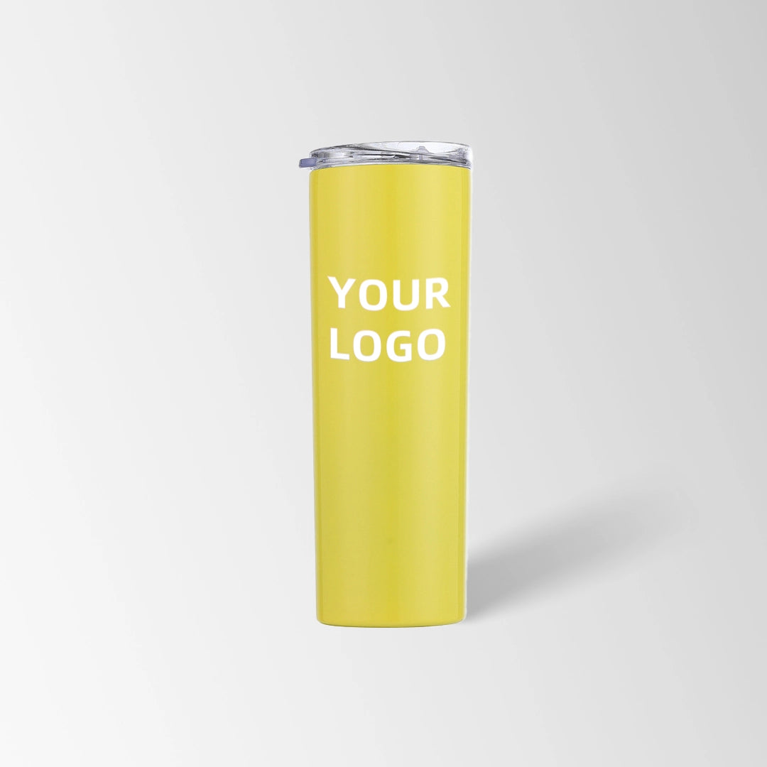Yellow skinny tumbler custom logo