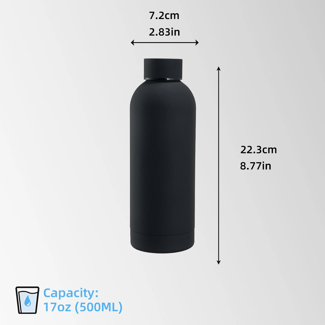 17 oz. Black water bottle size and dimensions view