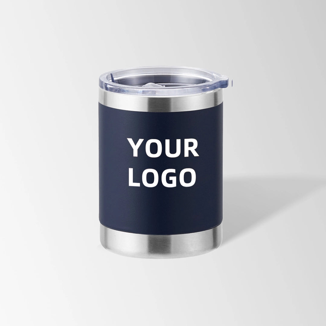 Navy blue travel coffee tumbler custom logo
