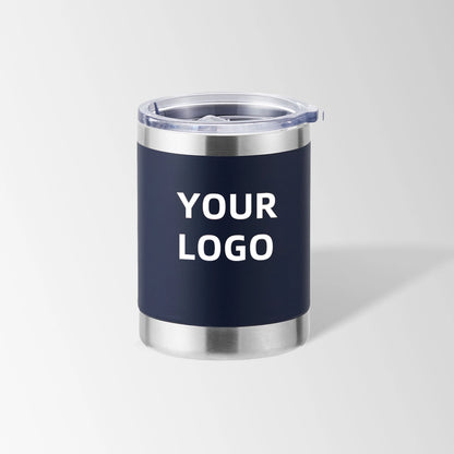 Navy blue travel coffee tumbler custom logo
