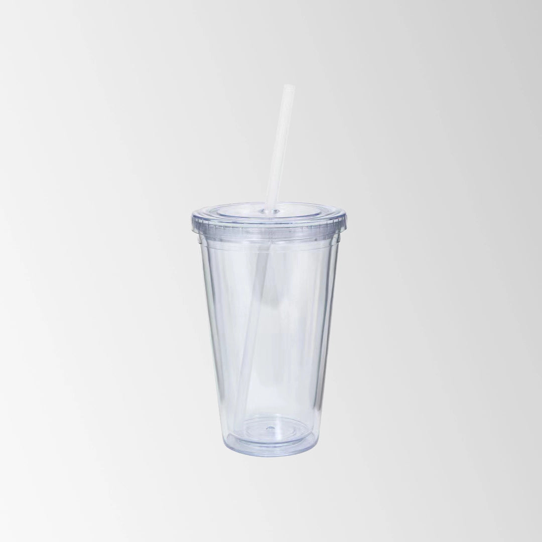 16 oz. clear plastic tumbler with straw