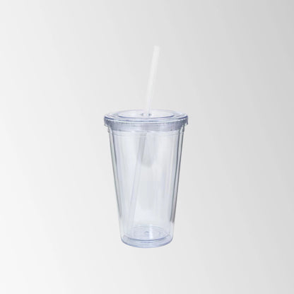 16 oz. clear plastic tumbler with straw