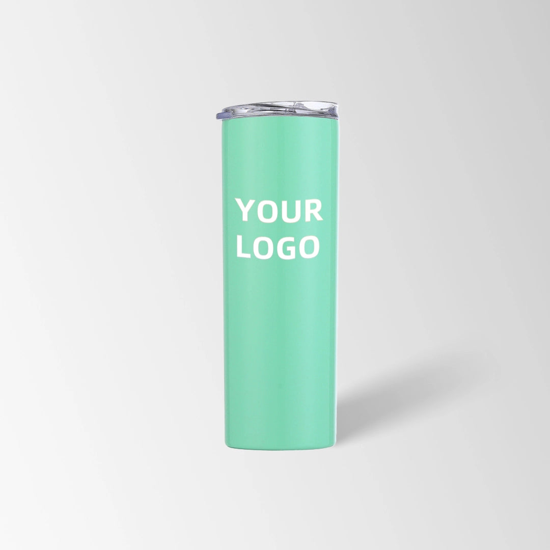 Mint green skinny tumbler custom logo