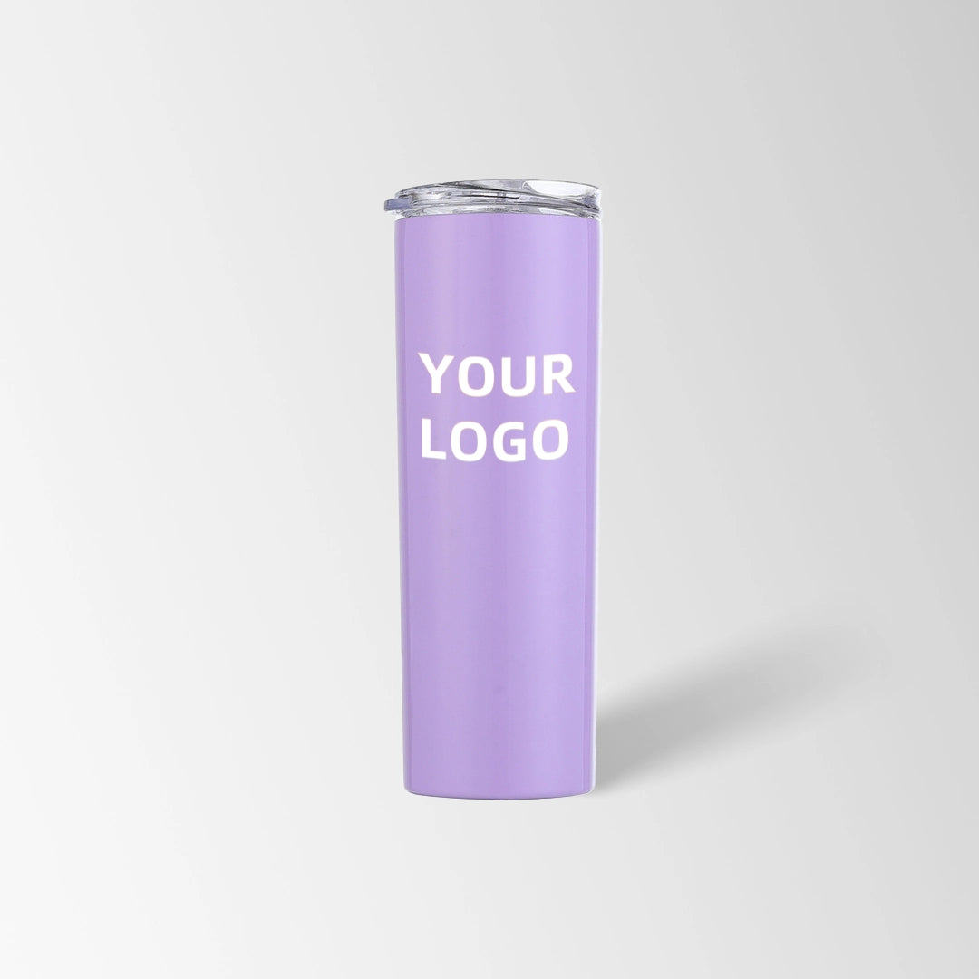 Light purple skinny tumbler custom logo