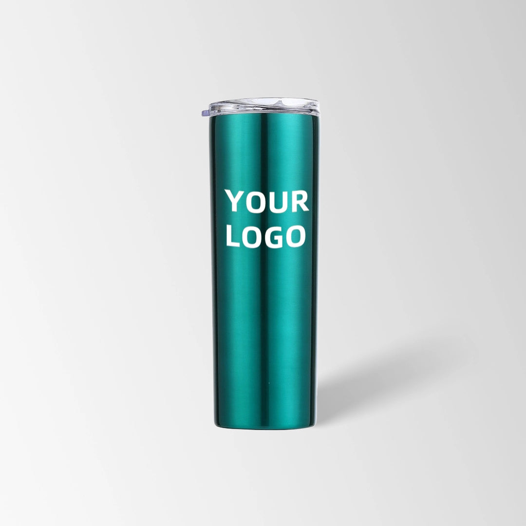 Transparent green skinny tumbler custom logo
